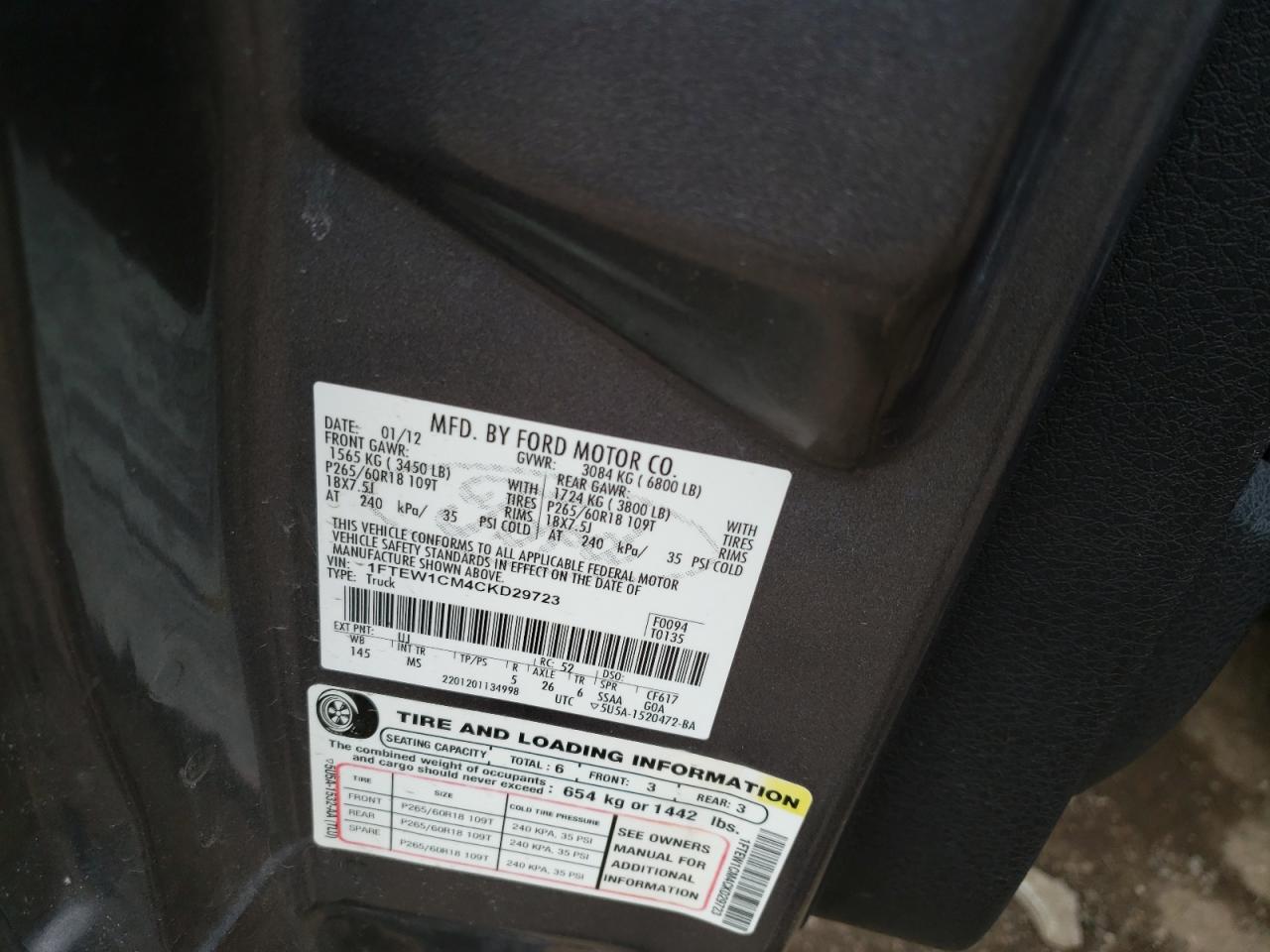 Photo 10 from auction – 2012 FORD F150 SUPER with VIN 1FTEW1CM4CKD29723