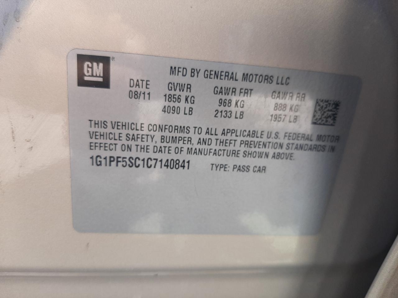 Photo 10 from auction – 2012 CHEVROLET CRUZE LT with VIN 1G1PF5SC1C7140841