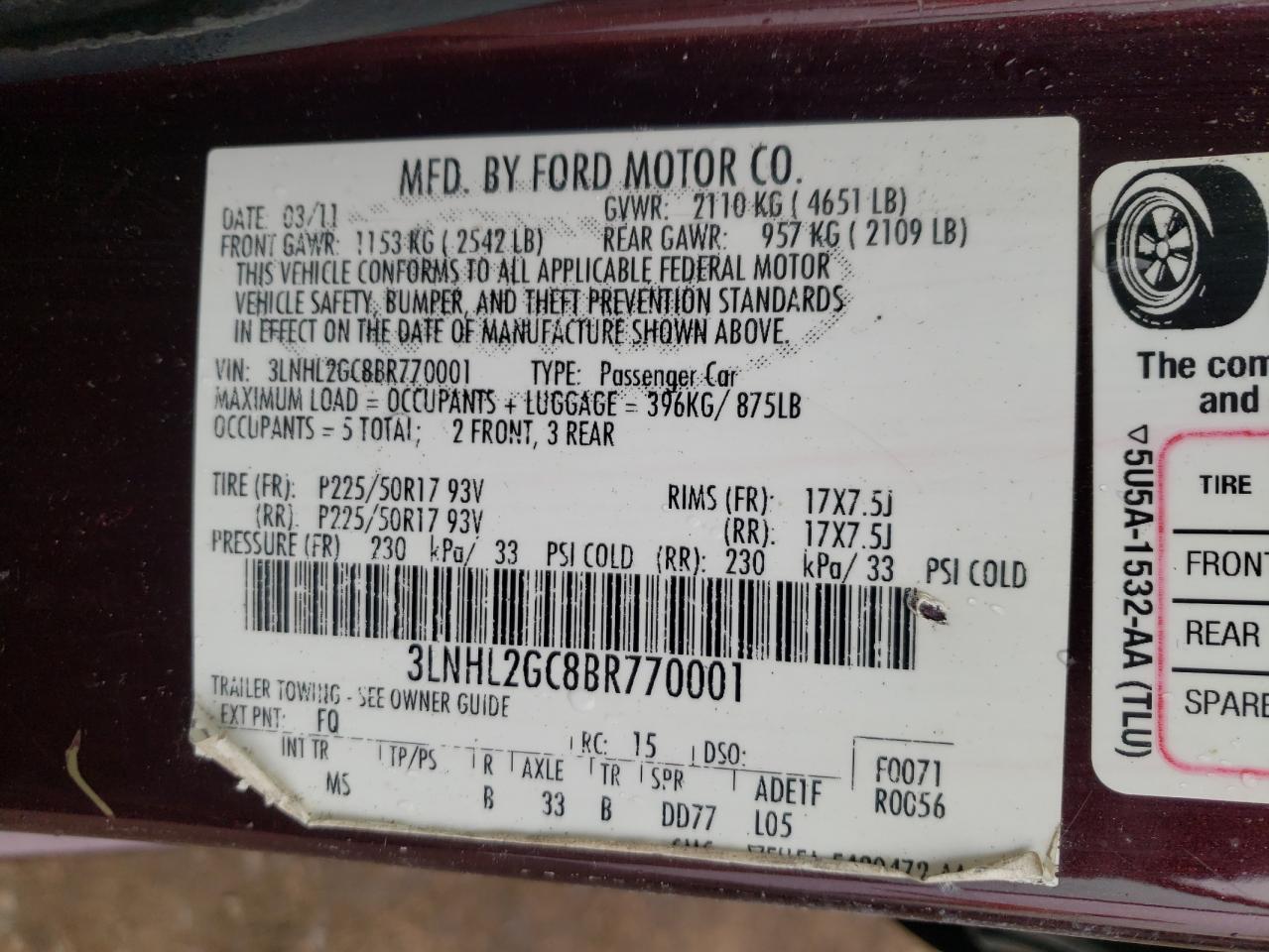 Photo 10 from auction – 2011 LINCOLN MKZ with VIN 3LNHL2GC8BR770001