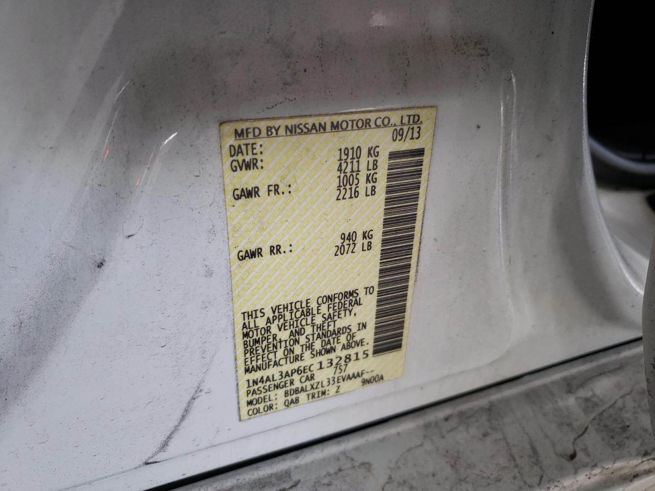 Photo 10 from auction – 2014 NISSAN ALTIMA 2.5 with VIN 1N4AL3AP6EC132815