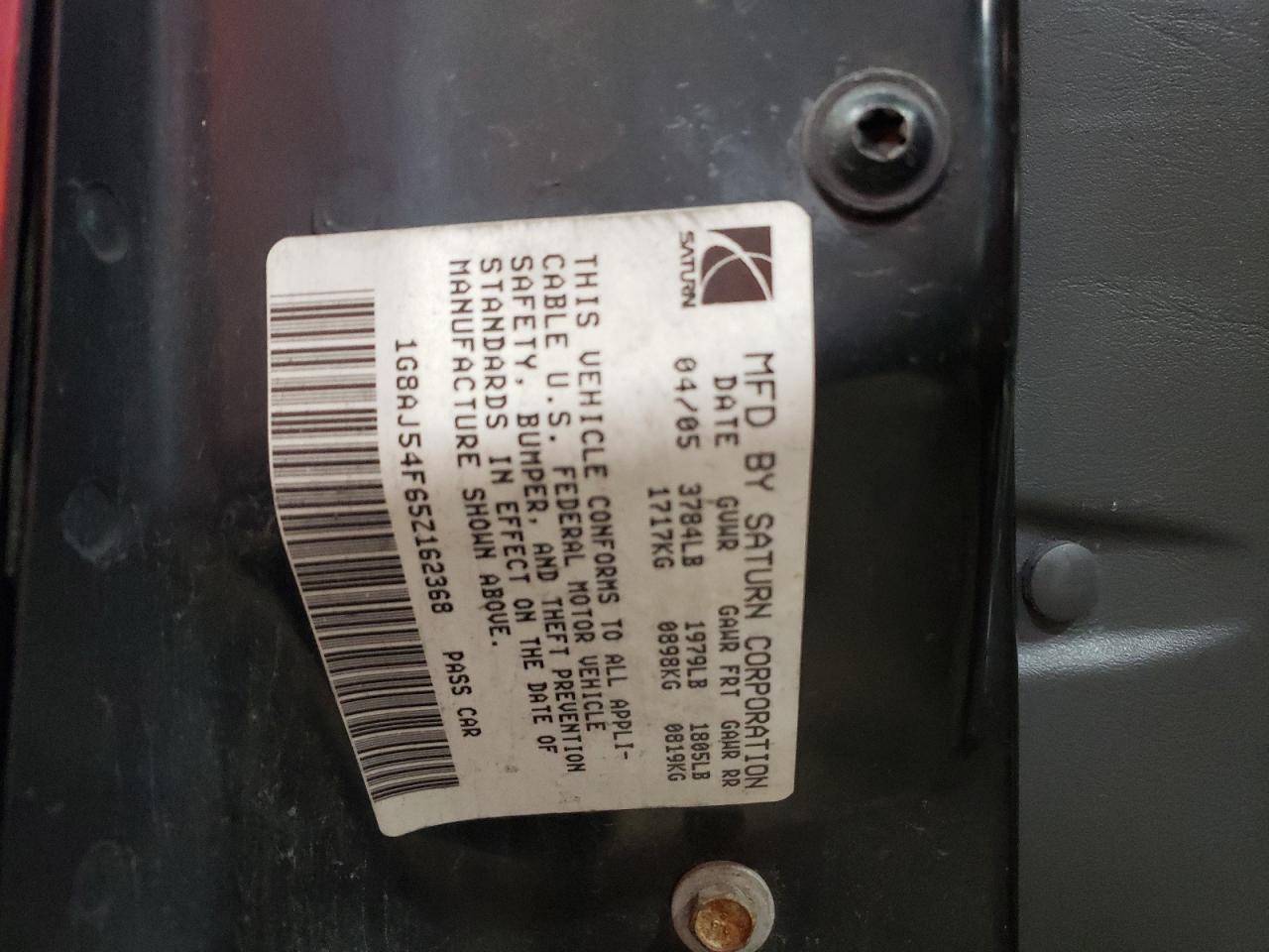 Photo 10 from auction – 2005 SATURN ION LEVEL with VIN 1G8AJ54F65Z162368