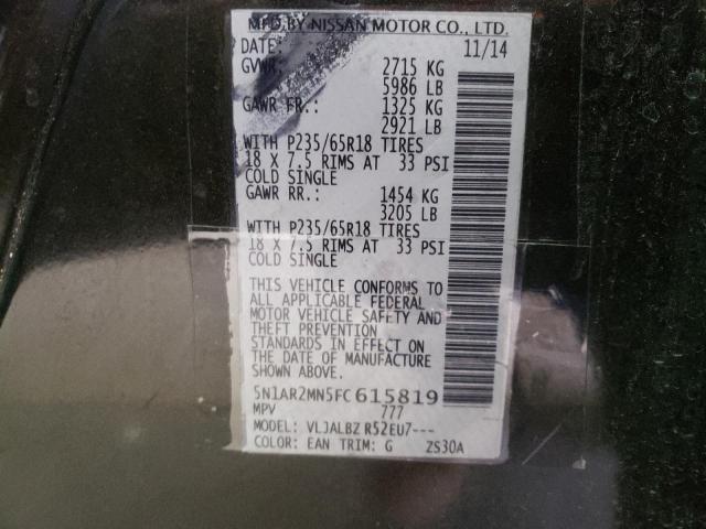 Photo 10 from auction – 2015 NISSAN PATHFINDER with VIN 5N1AR2MN5FC615819