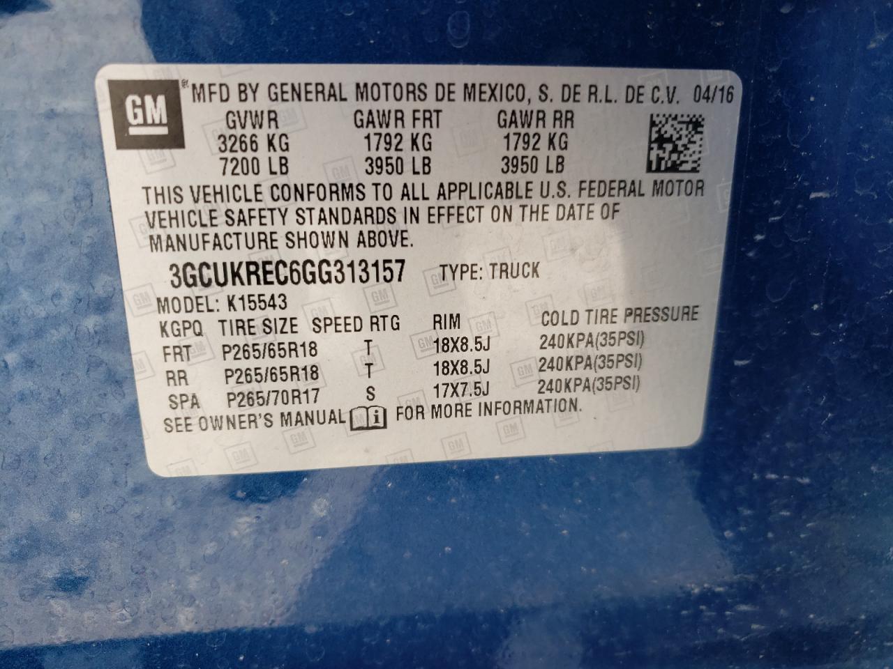 Photo 10 from auction – 2016 CHEVROLET SILVRK1500 with VIN 3GCUKREC6GG313157
