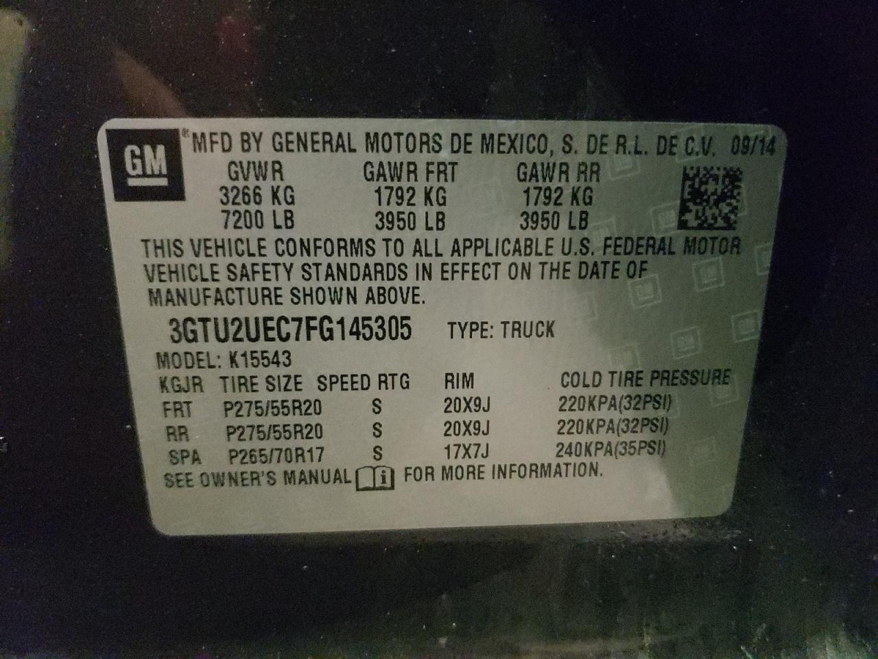 Photo 10 from auction – 2015 GMC SIERRA K15 with VIN 3GTU2UEC7FG145305