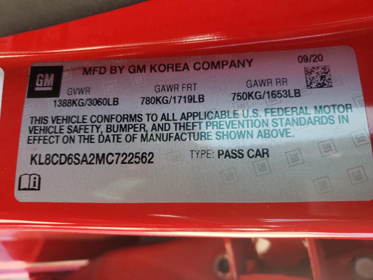 Photo 10 from auction – 2021 CHEVROLET SPARK 1LT with VIN KL8CD6SA2MC722562