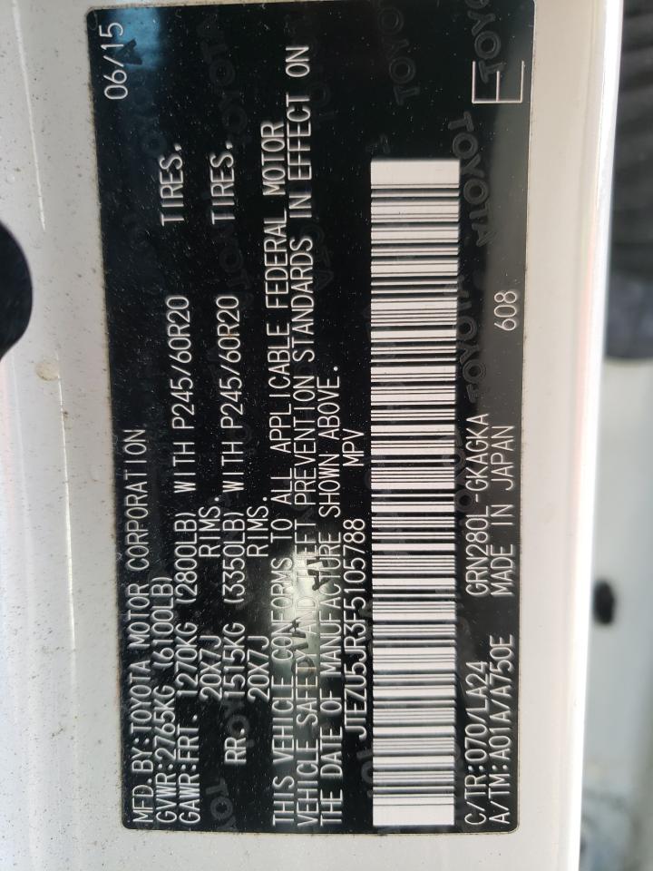 Photo 10 from auction – 2015 TOYOTA 4RUNNER SR with VIN JTEZU5JR3F5105788