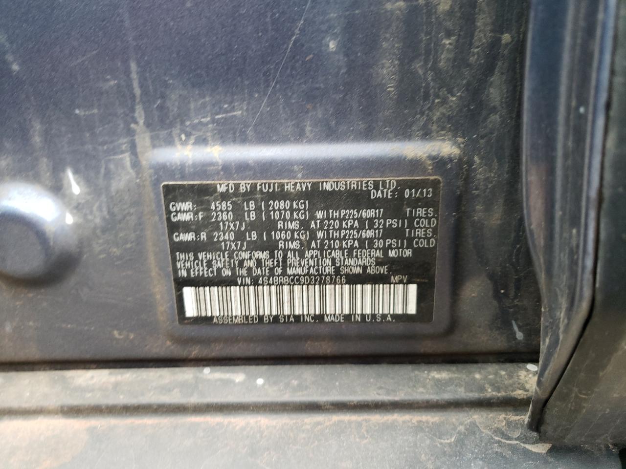Photo 10 from auction – 2013 SUBARU OUTBACK 2. with VIN 4S4BRBCC9D3278766
