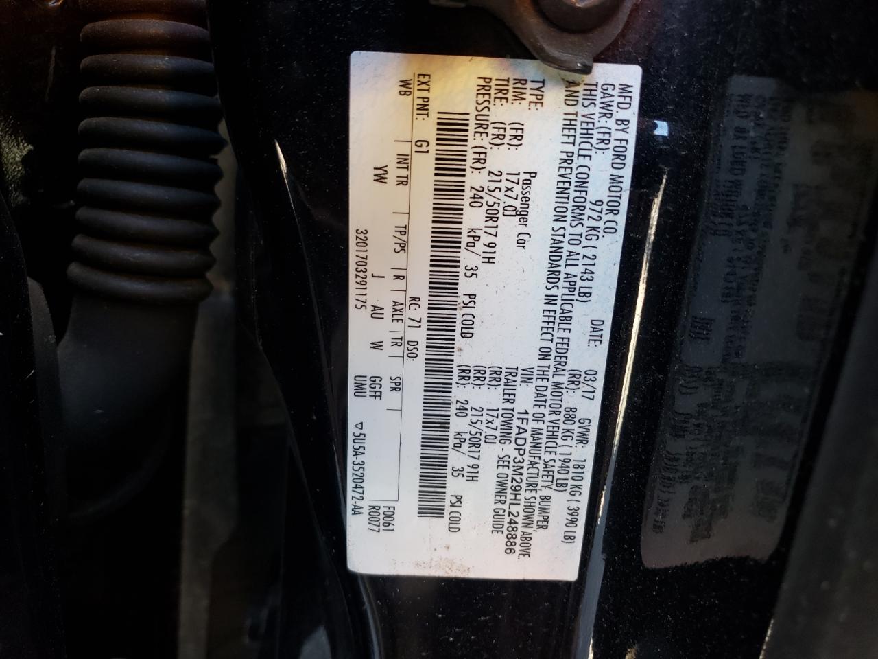 Photo 10 from auction – 2017 FORD FOCUS SEL with VIN 1FADP3M29HL248886