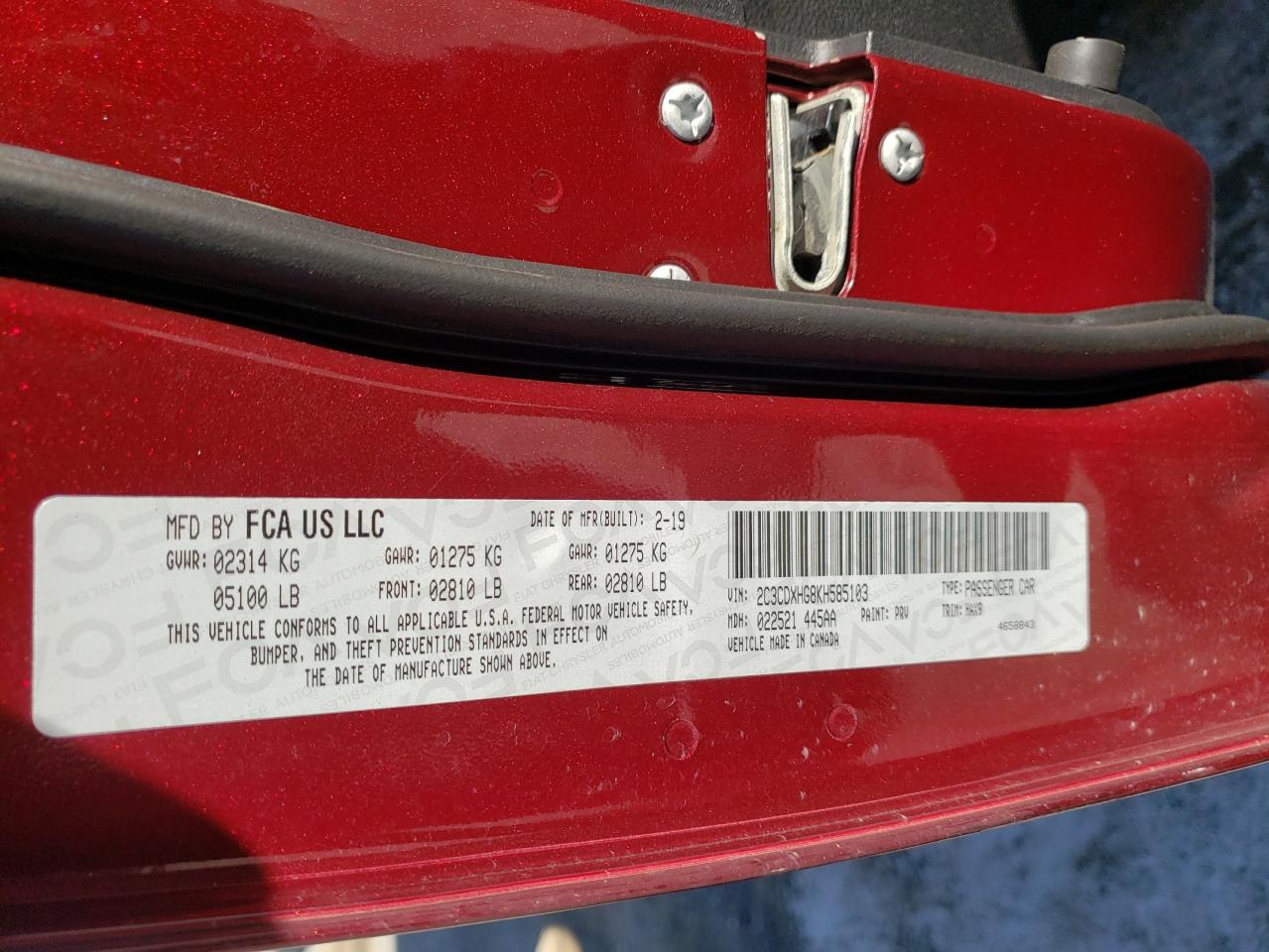 Photo 10 from auction – 2019 DODGE CHARGER GT with VIN 2C3CDXHG8KH585103