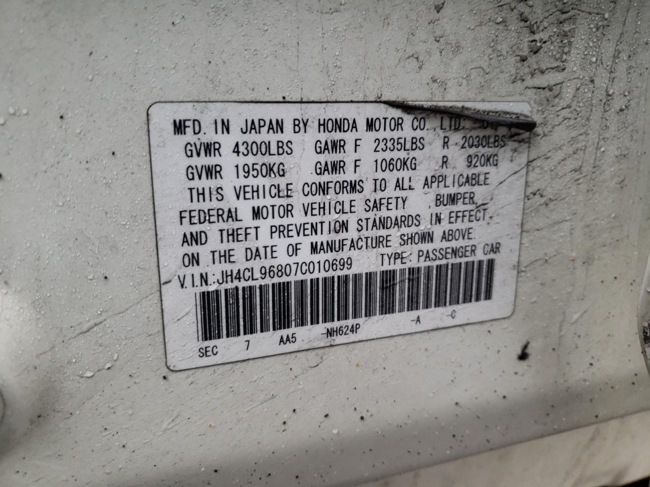 Photo 10 from auction – 2007 ACURA TSX with VIN JH4CL96807C010699