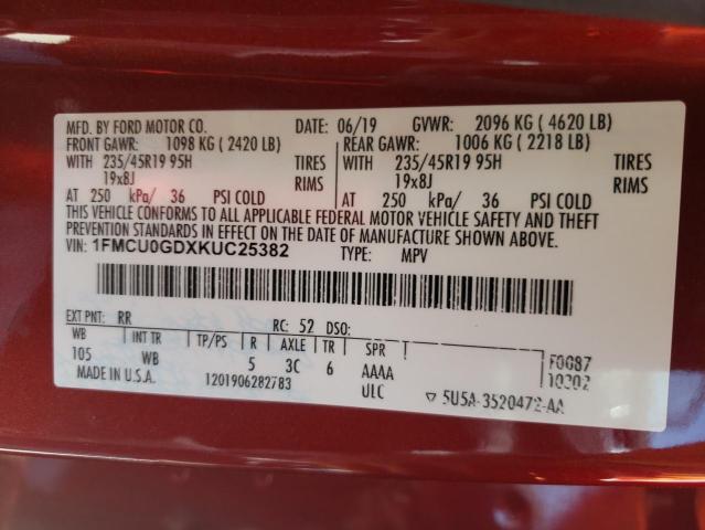 Photo 10 from auction – 2019 FORD ESCAPE SE with VIN 1FMCU0GDXKUC25382