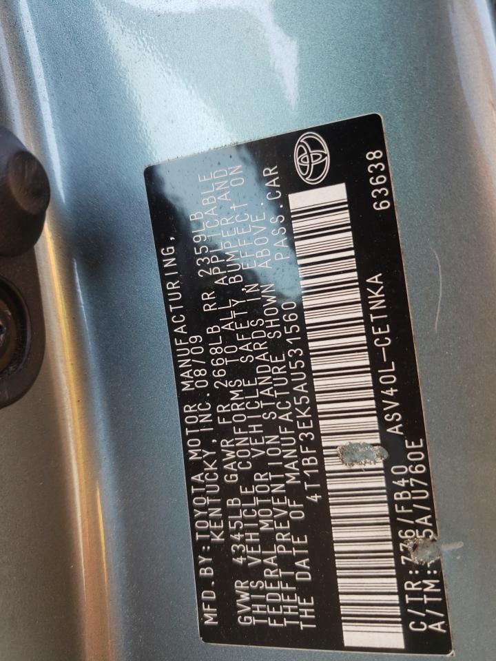 Photo 10 from auction – 2010 TOYOTA CAMRY BASE with VIN 4T1BF3EK5AU531560