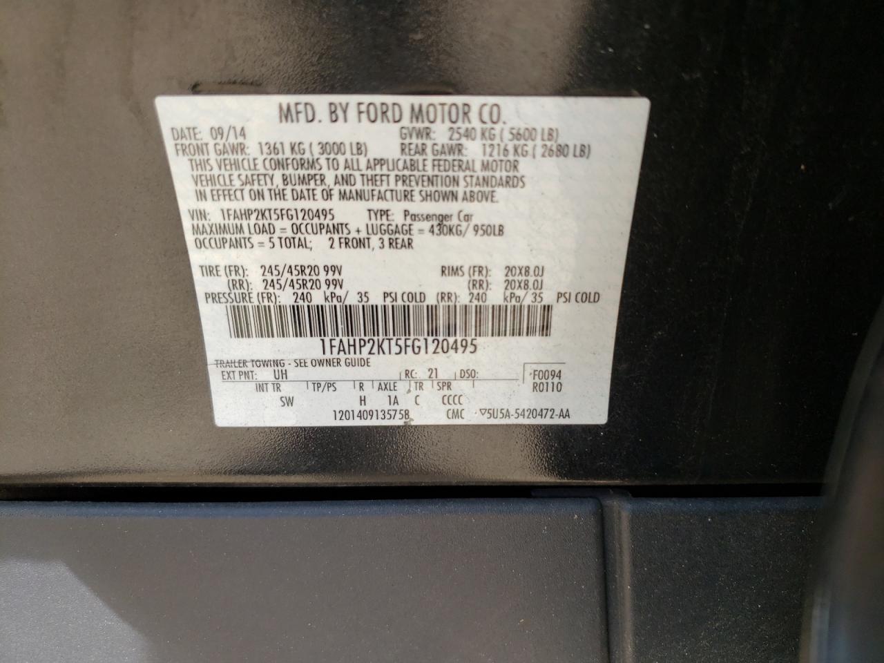 Photo 10 from auction – 2015 FORD TAURUS SHO with VIN 1FAHP2KT5FG120495