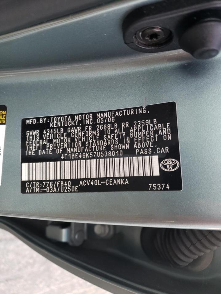 Photo 10 from auction – 2007 TOYOTA CAMRY CE with VIN 4T1BE46K57U538010