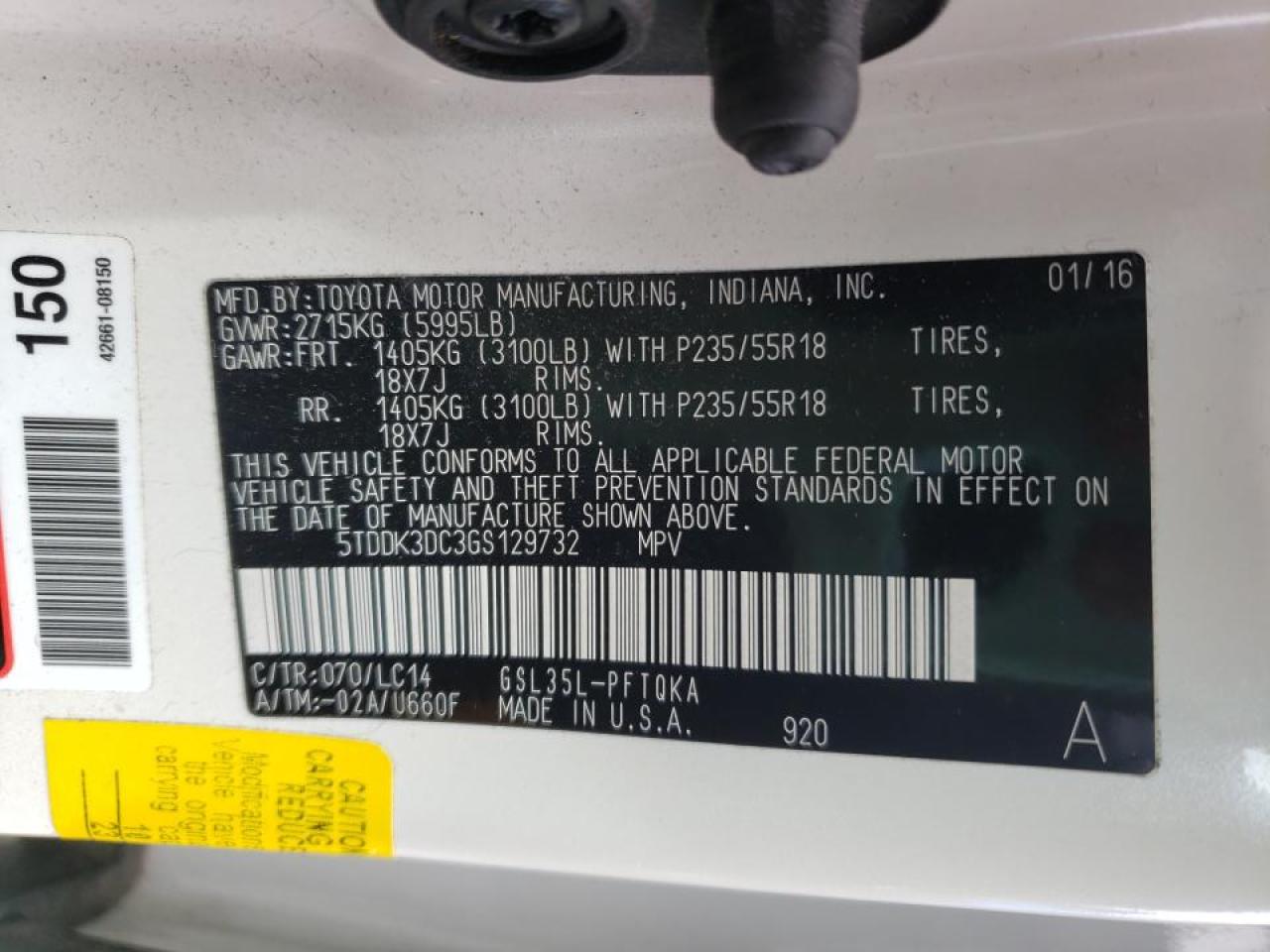 Photo 10 from auction – 2016 TOYOTA SIENNA XLE with VIN 5TDDK3DC3GS129732