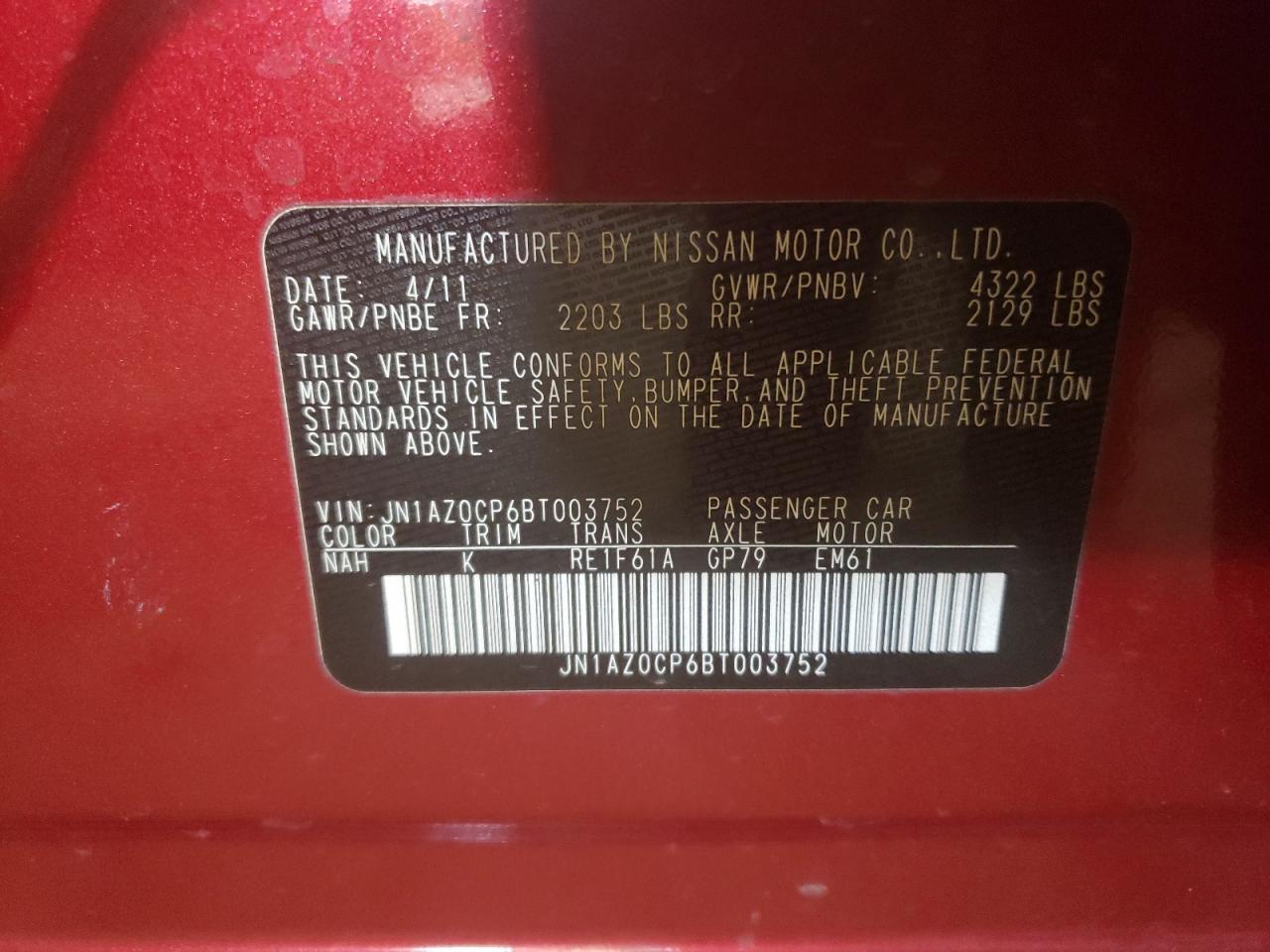 Photo 10 from auction – 2011 NISSAN LEAF SV with VIN JN1AZ0CP6BT003752