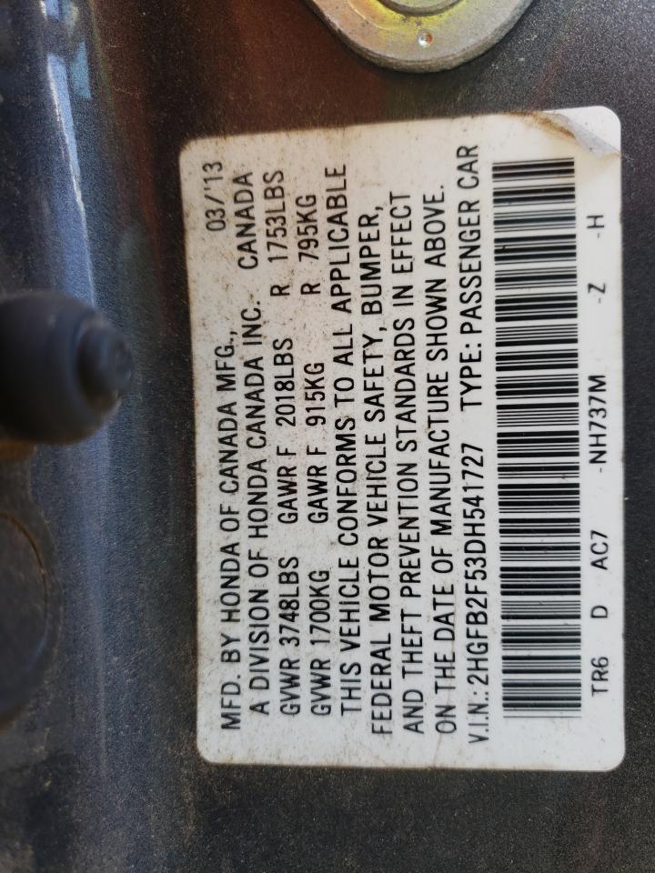 Photo 10 from auction – 2013 HONDA CIVIC LX with VIN 2HGFB2F53DH541727