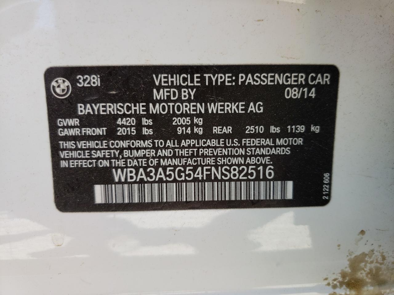 Photo 10 from auction – 2015 BMW 328 I with VIN WBA3A5G54FNS82516