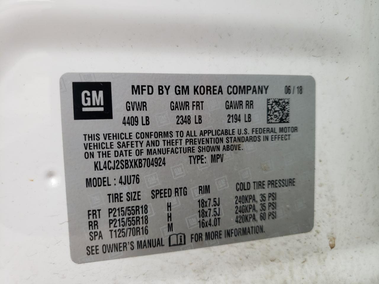 Photo 10 from auction – 2019 BUICK ENCORE SPO with VIN KL4CJ2SBXKB704924