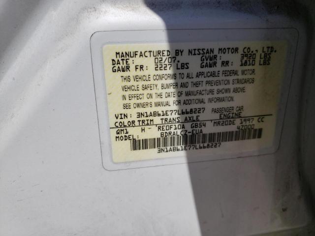 Photo 10 from auction – 2007 NISSAN SENTRA 2.0 with VIN 3N1AB61E77L668227