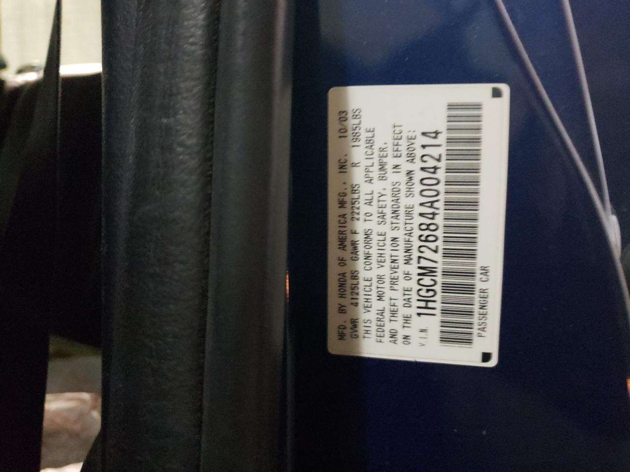 Photo 10 from auction – 2004 HONDA ACCORD with VIN 1HGCM72684A004214