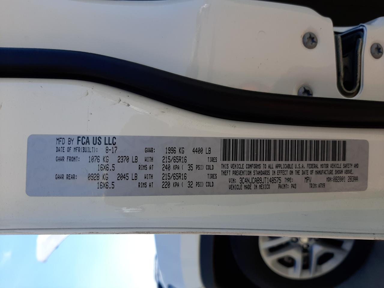 Zdjęcie 10 z aukcji – 2018 JEEP COMPASS SP z VIN 3C4NJCAB9JT148575