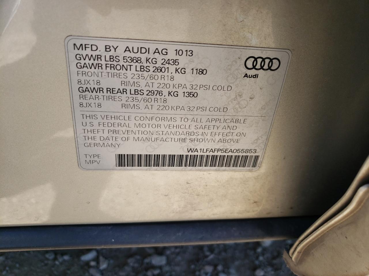 Photo 10 from auction – 2014 AUDI Q5 PREMIUM with VIN WA1LFAFP5EA055853