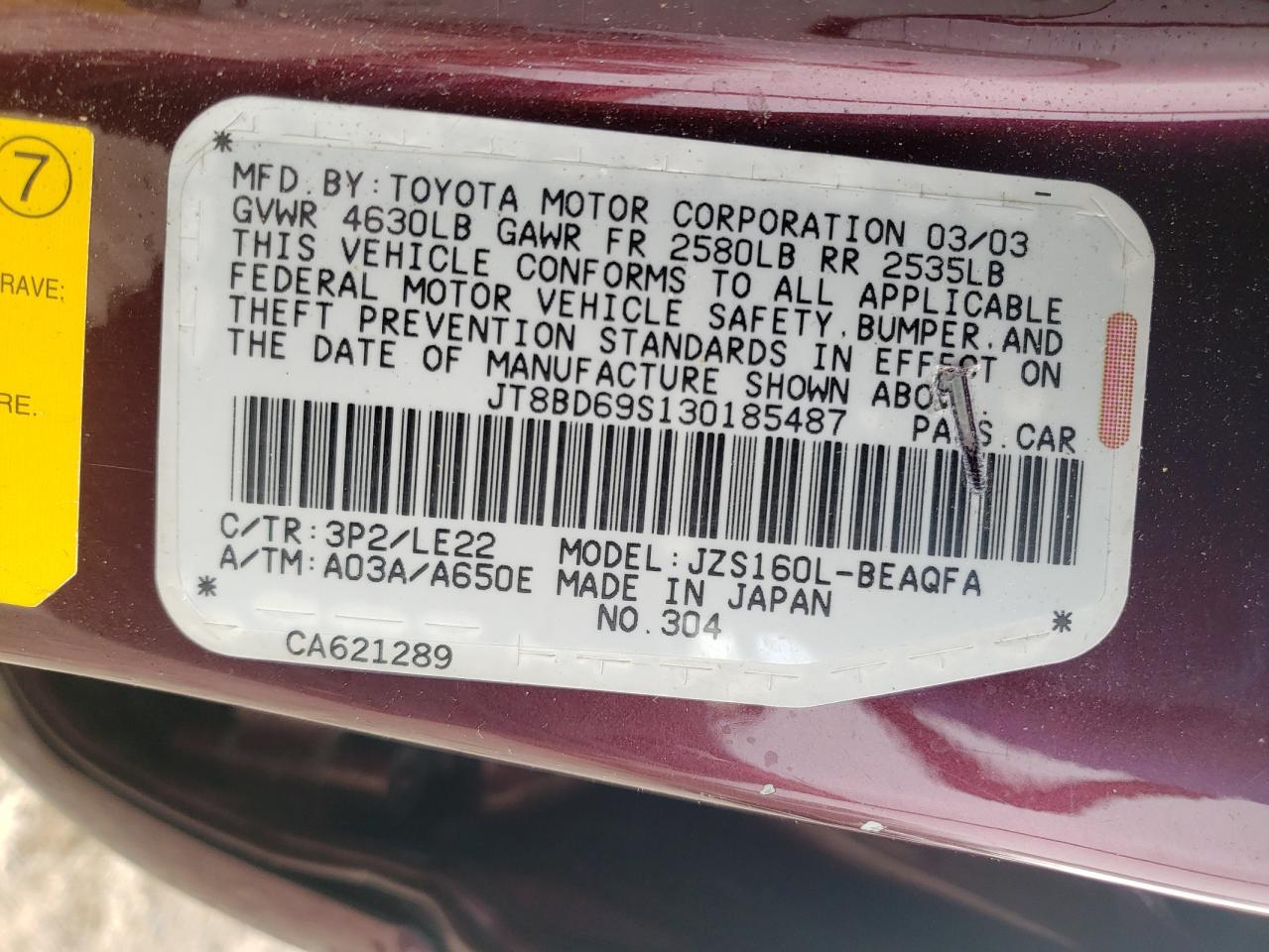 Photo 10 from auction – 2003 LEXUS GS 300 with VIN JT8BD69S130185487