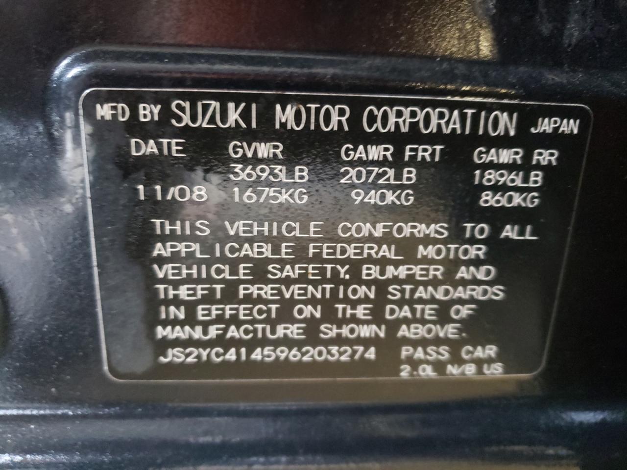 Photo 10 from auction – 2009 SUZUKI SX4 SPORT with VIN JS2YC414596203274