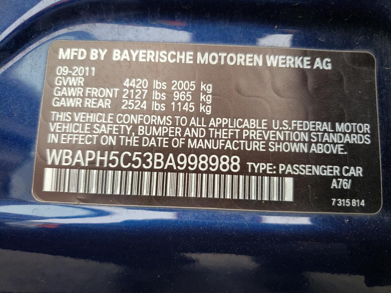 Photo 10 from auction – 2011 BMW 328 I SULE with VIN WBAPH5C53BA998988