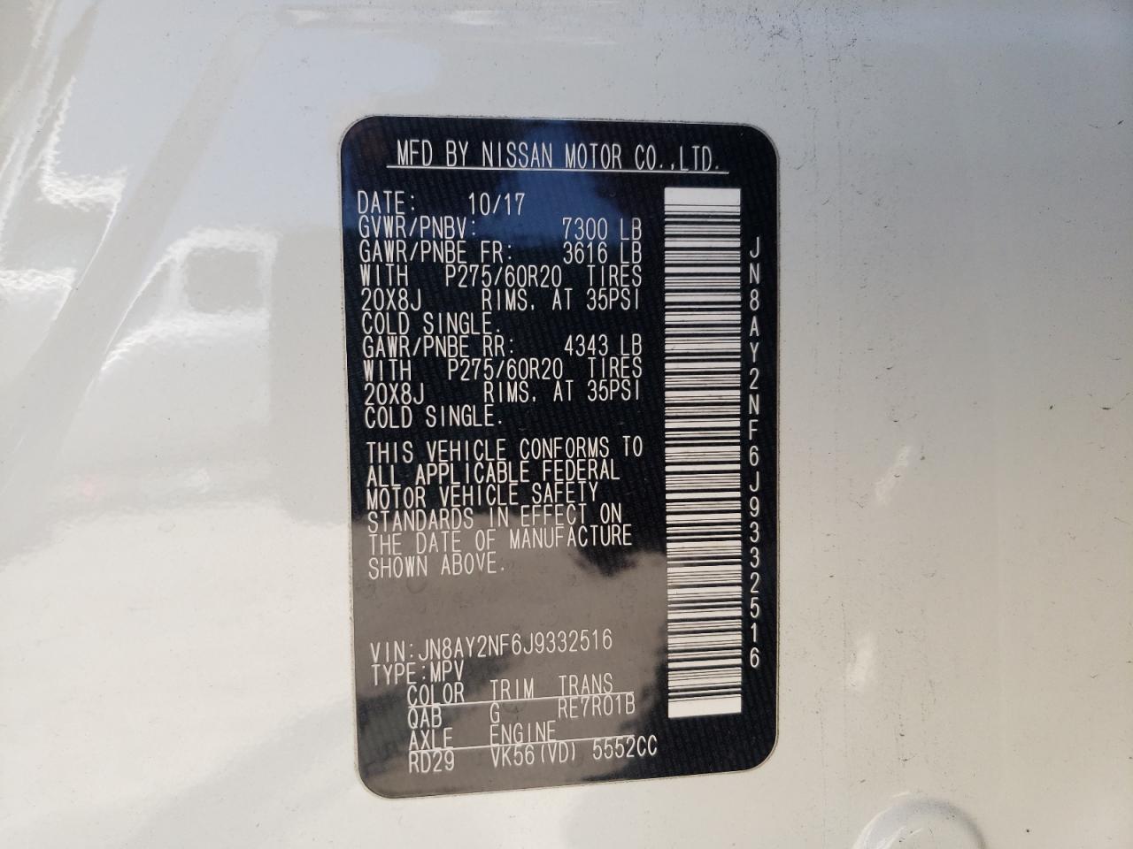Photo 10 from auction – 2018 NISSAN ARMADA PLA with VIN JN8AY2NF6J9332516