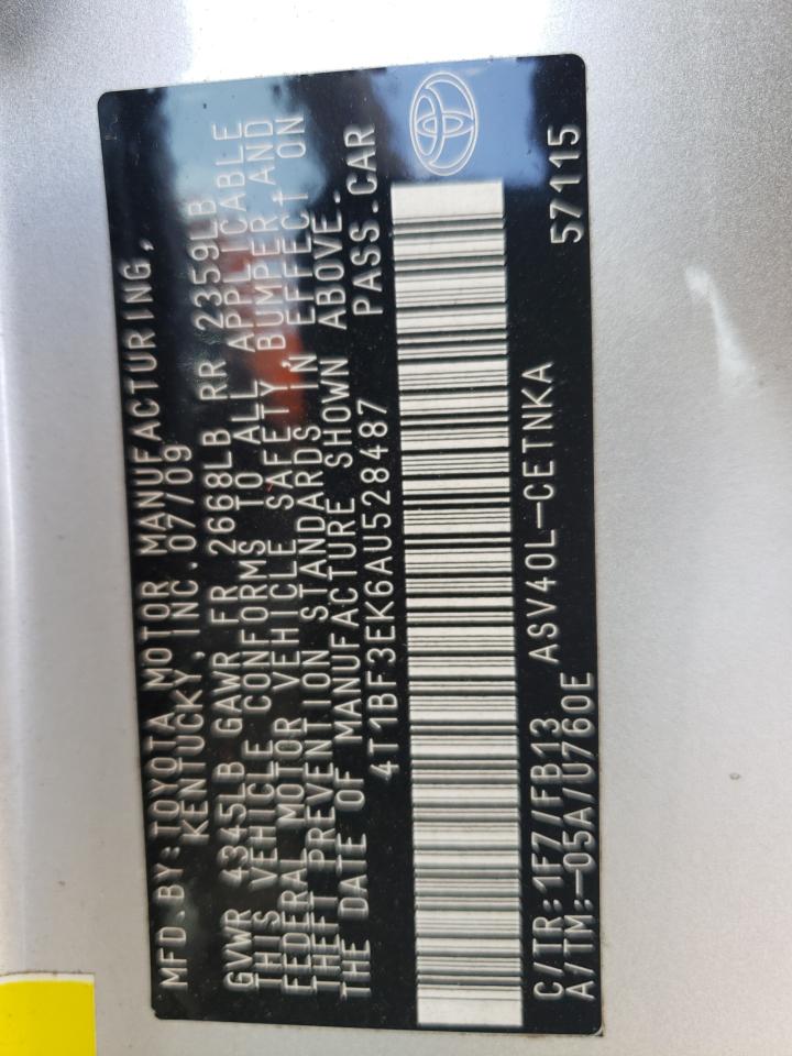 Photo 10 from auction – 2010 TOYOTA CAMRY BASE with VIN 4T1BF3EK6AU528487