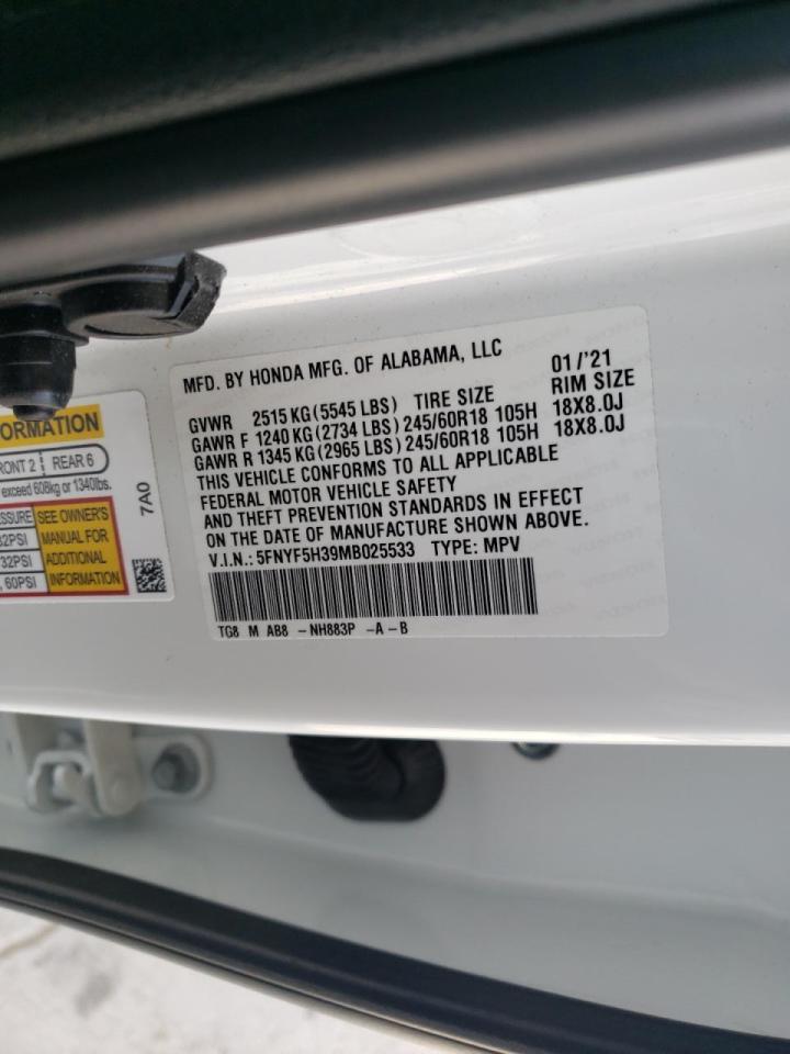 Photo 10 from auction – 2021 HONDA PILOT EX with VIN 5FNYF5H39MB025533