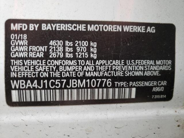Photo 10 from auction – 2018 BMW 430I GRAN with VIN WBA4J1C57JBM10776