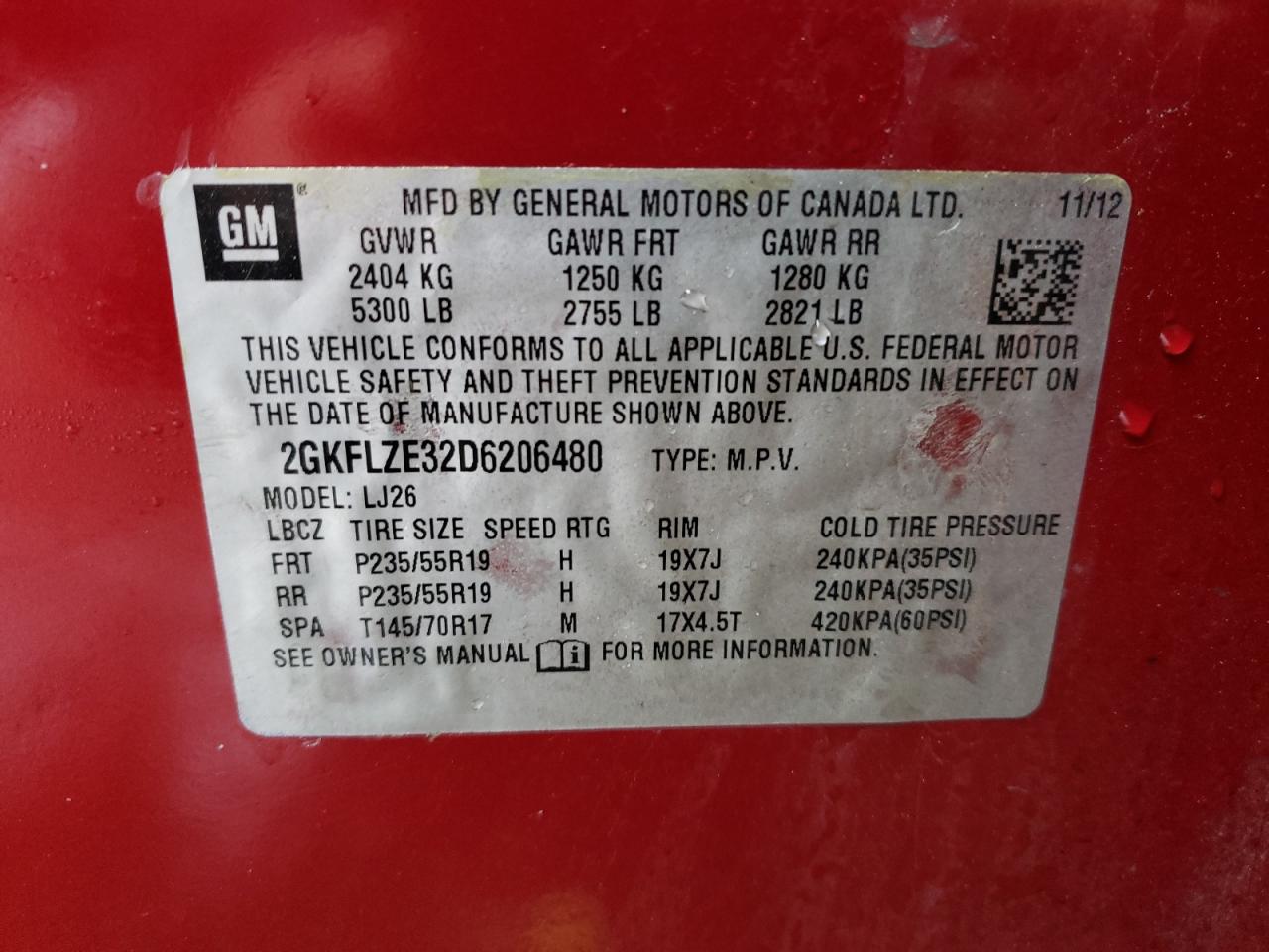 Photo 10 from auction – 2013 GMC TERRAIN DE with VIN 2GKFLZE32D6206480