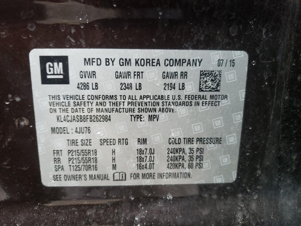 Photo 10 from auction – 2015 BUICK ENCORE with VIN KL4CJASB8FB262984