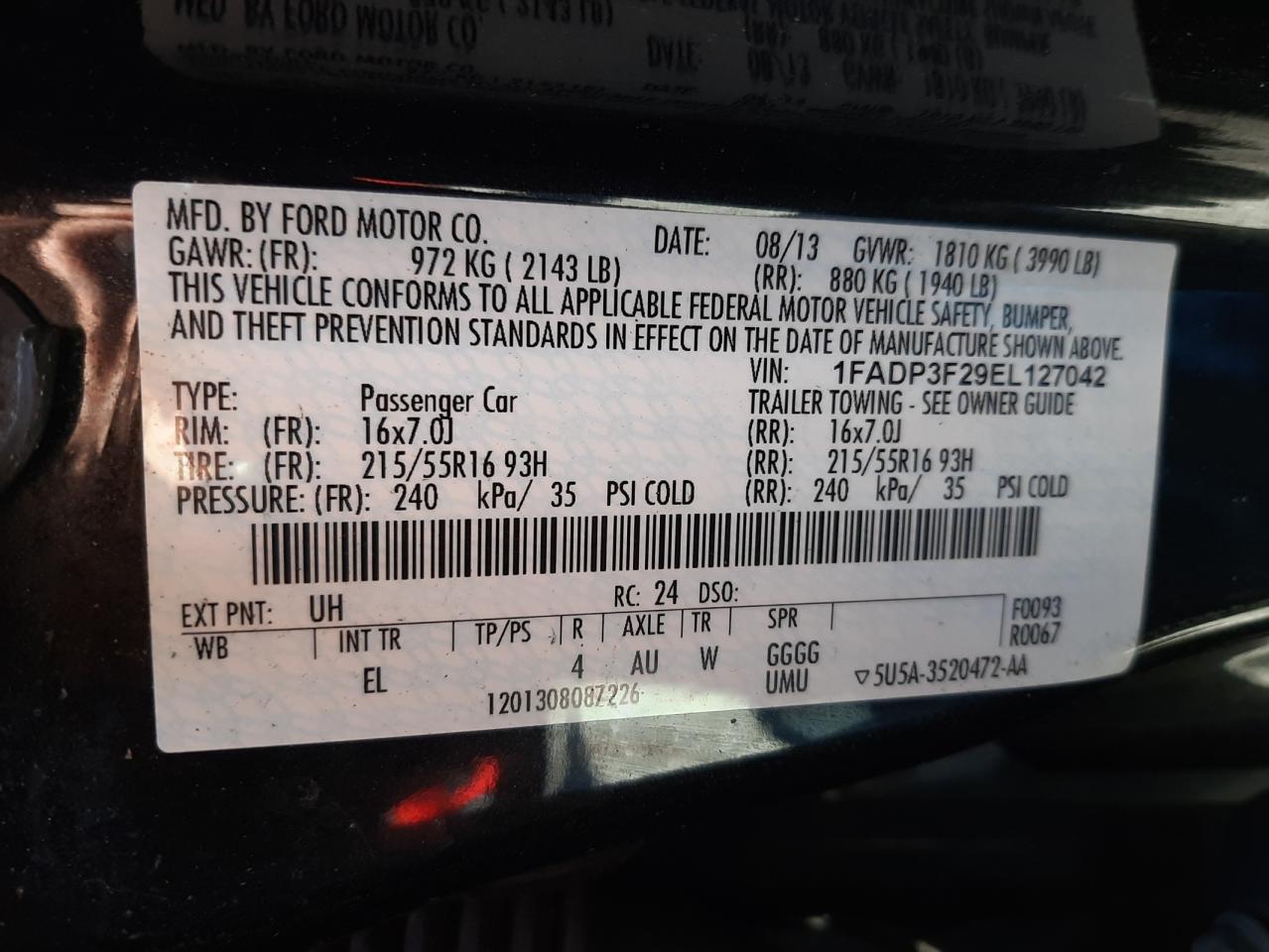 Фото 10 с аукциона – 2014 FORD FOCUS SE с VIN 1FADP3F29EL127042