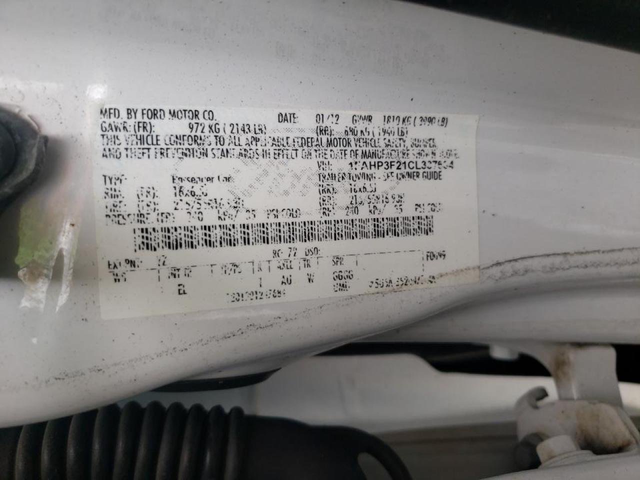 Photo 10 from auction – 2012 FORD FOCUS SE with VIN 1FAHP3F21CL337634
