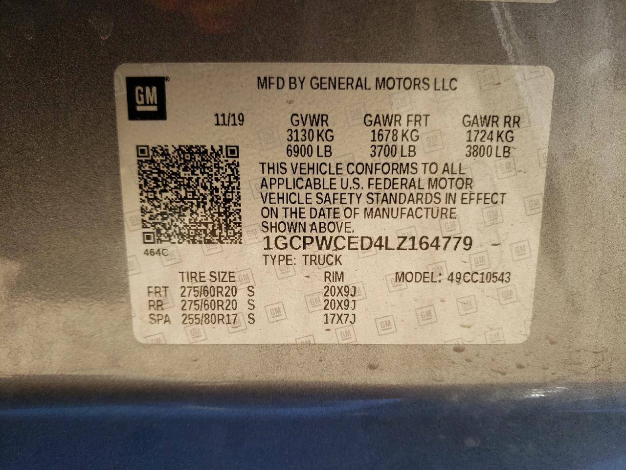 Photo 10 from auction – 2020 CHEVROLET SILVERADO with VIN 1GCPWCED4LZ164779
