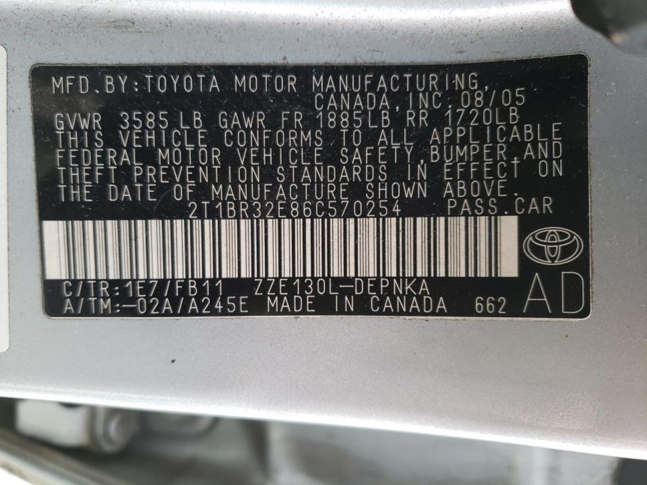 Photo 10 from auction – 2006 TOYOTA COROLLA CE with VIN 2T1BR32E86C570254