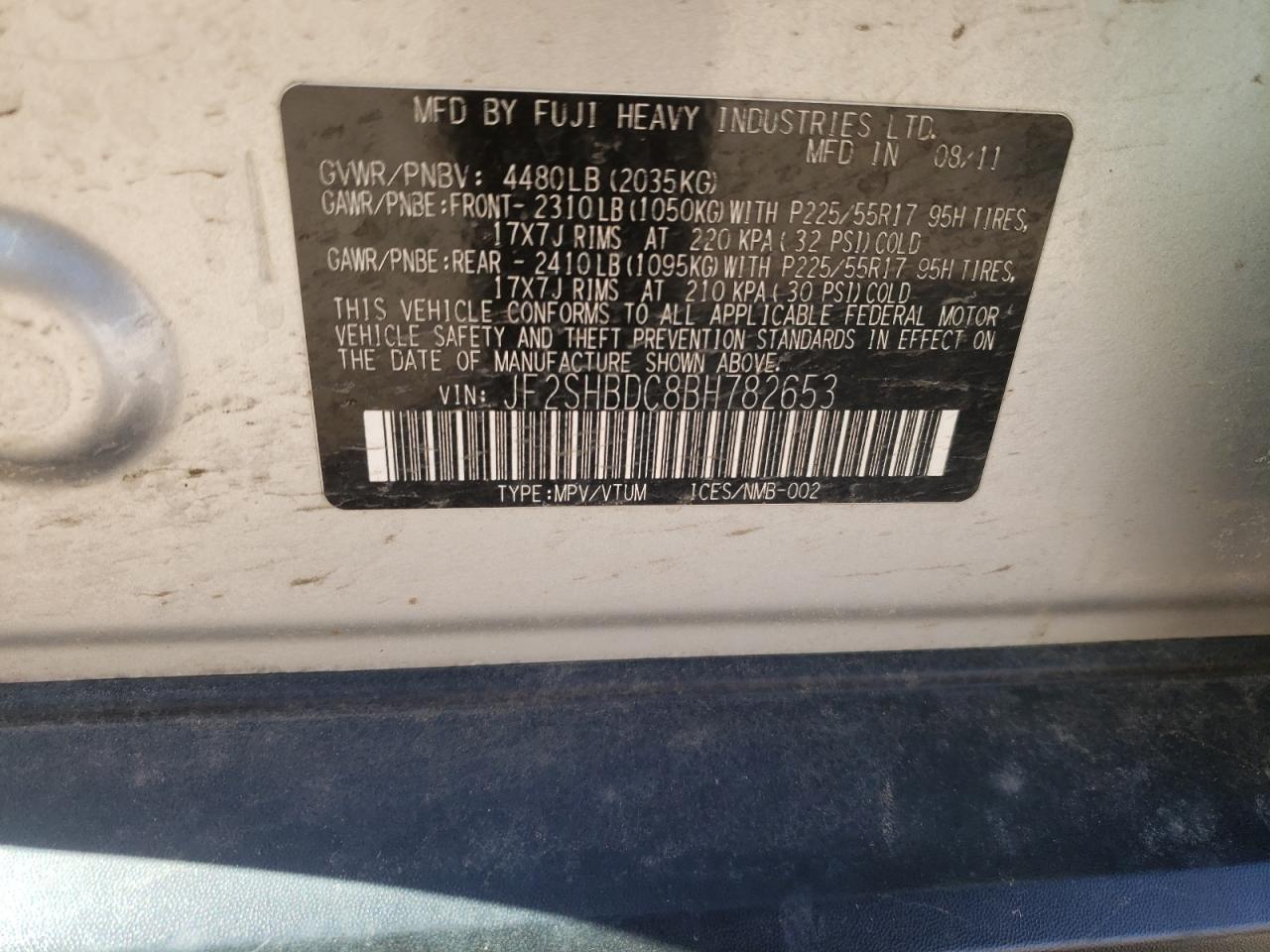 Photo 10 from auction – 2011 SUBARU FORESTER 2 with VIN JF2SHBDC8BH782653