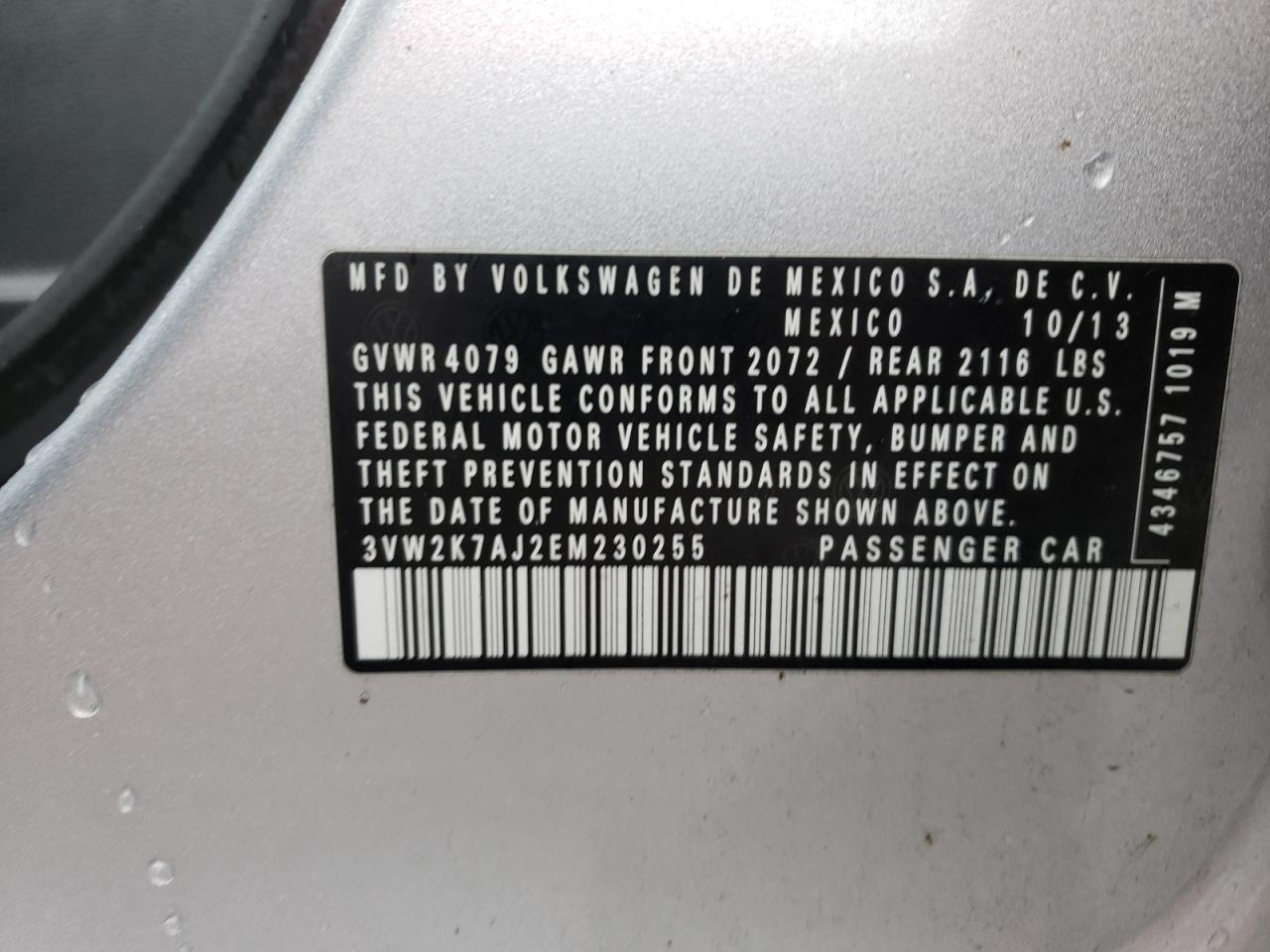 Photo 10 from auction – 2014 VOLKSWAGEN JETTA BASE with VIN 3VW2K7AJ2EM230255