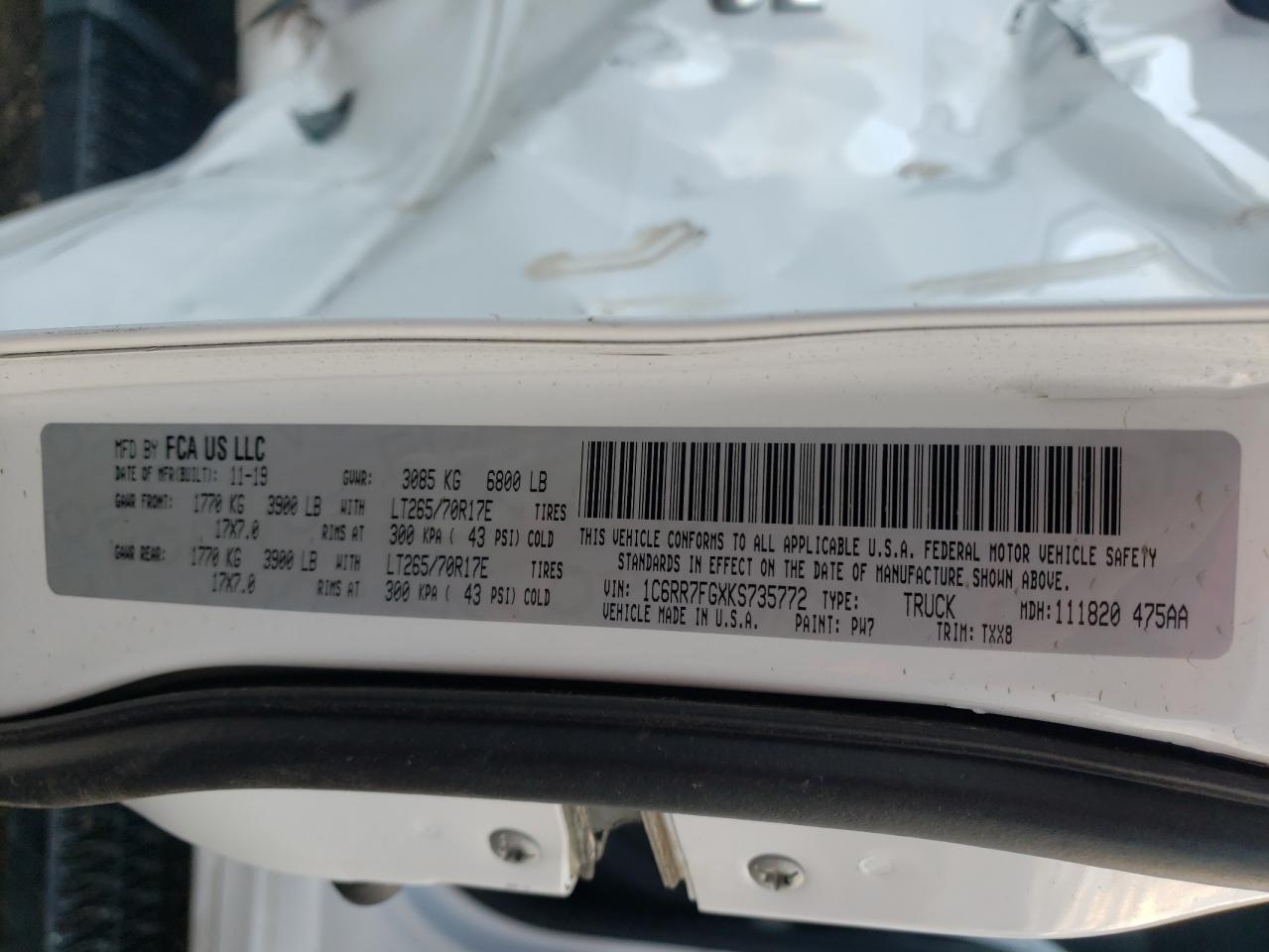 Photo 10 from auction – 2019 RAM 1500 CLASS with VIN 1C6RR7FGXKS735772