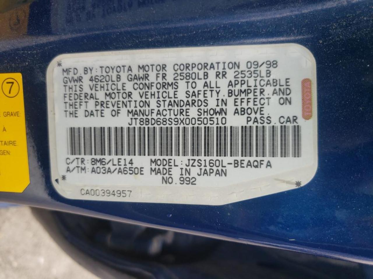 Photo 10 from auction – 1999 LEXUS GS 300 with VIN JT8BD68S9X0050510