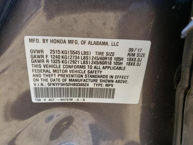 Photo 10 from auction – 2017 HONDA PILOT EXL with VIN 5FNYF5H52HB036624