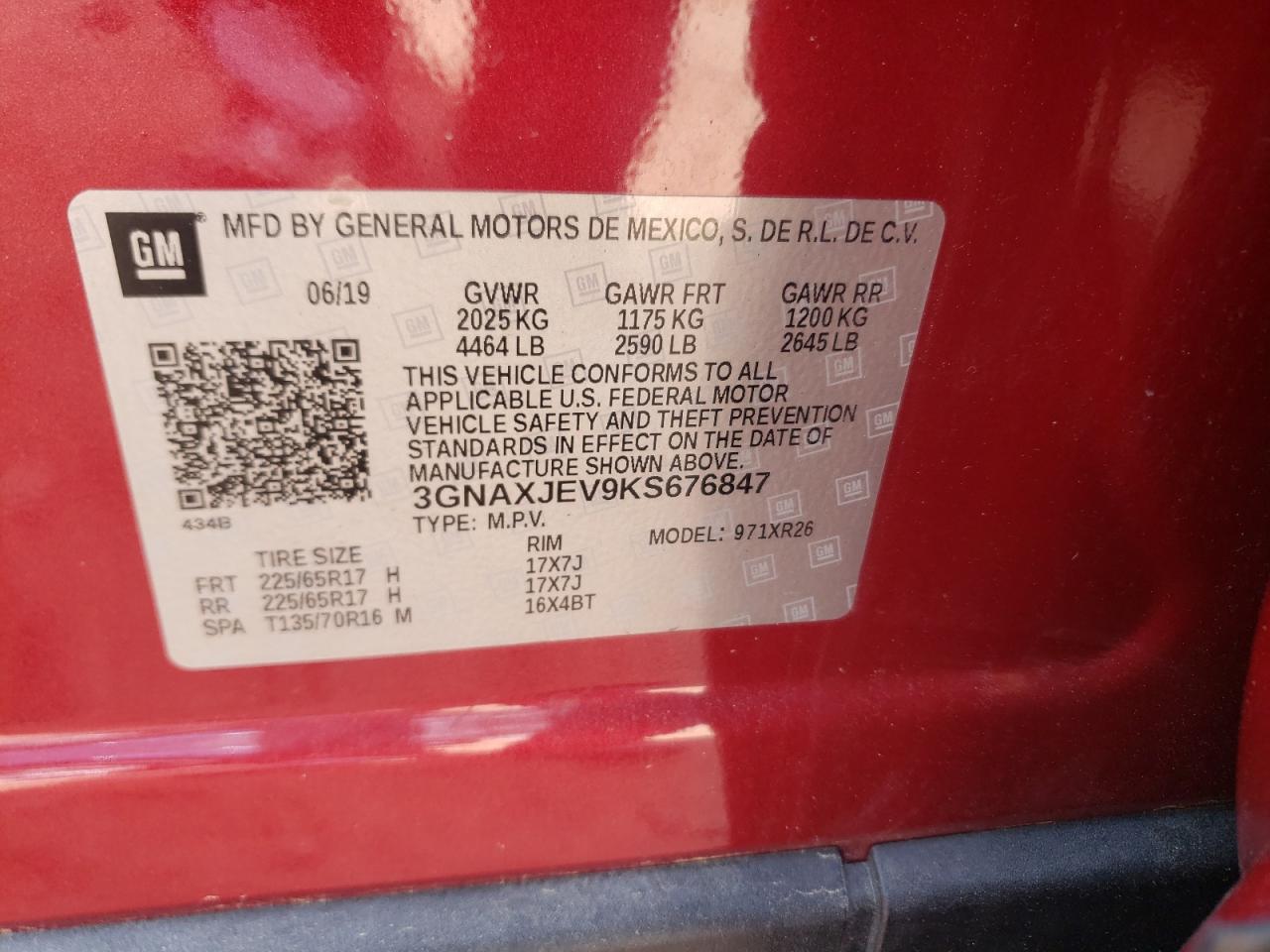 Photo 10 from auction – 2019 CHEVROLET EQUINOX LT with VIN 3GNAXJEV9KS676847