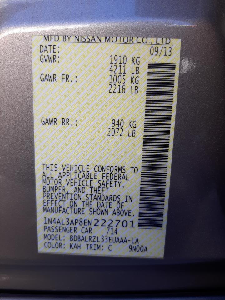 Photo 10 from auction – 2014 NISSAN ALTIMA 2.5 with VIN 1N4AL3AP8EN222701