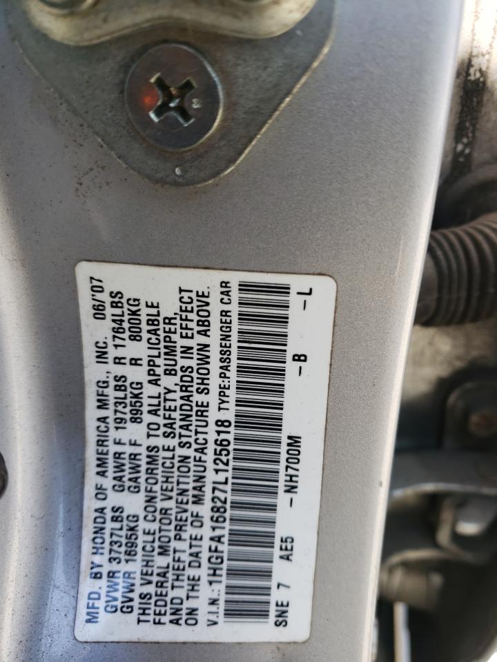 Photo 10 from auction – 2007 HONDA CIVIC with VIN 1HGFA16827L125618