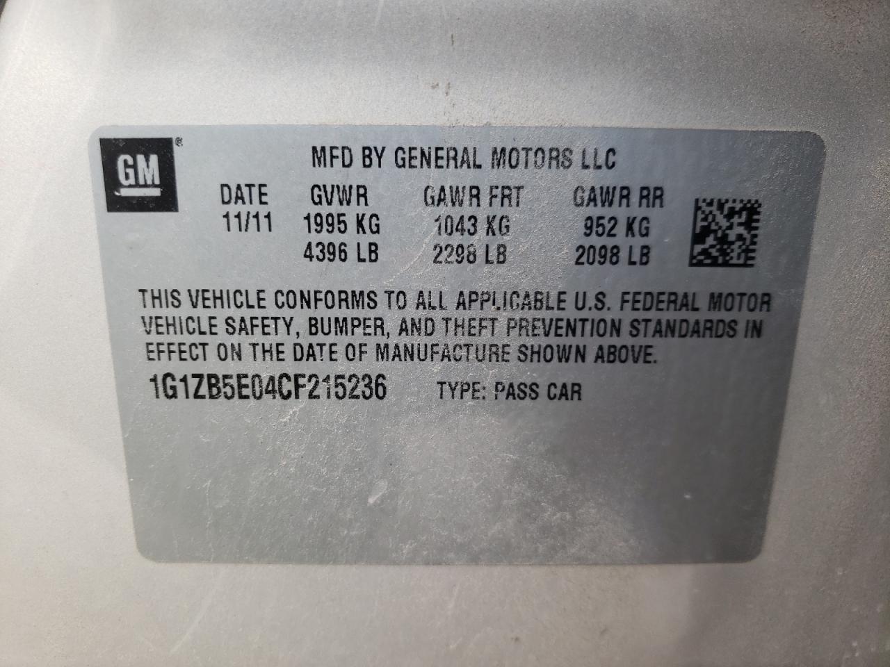 Photo 10 from auction – 2012 CHEVROLET MALIBU LS with VIN 1G1ZB5E04CF215236