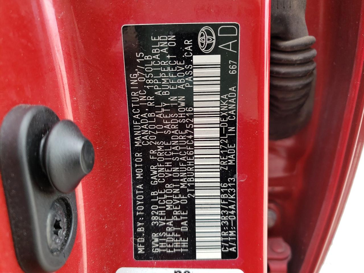 Photo 10 from auction – 2015 TOYOTA COROLLA L with VIN 2T1BURHE6FC475216